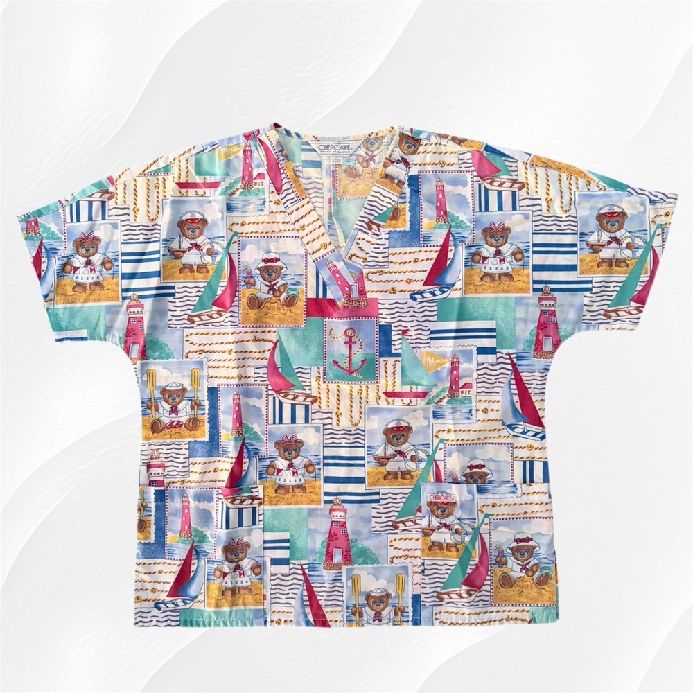 Cherokee Multicolor Nautical Print Short Sleeve Top